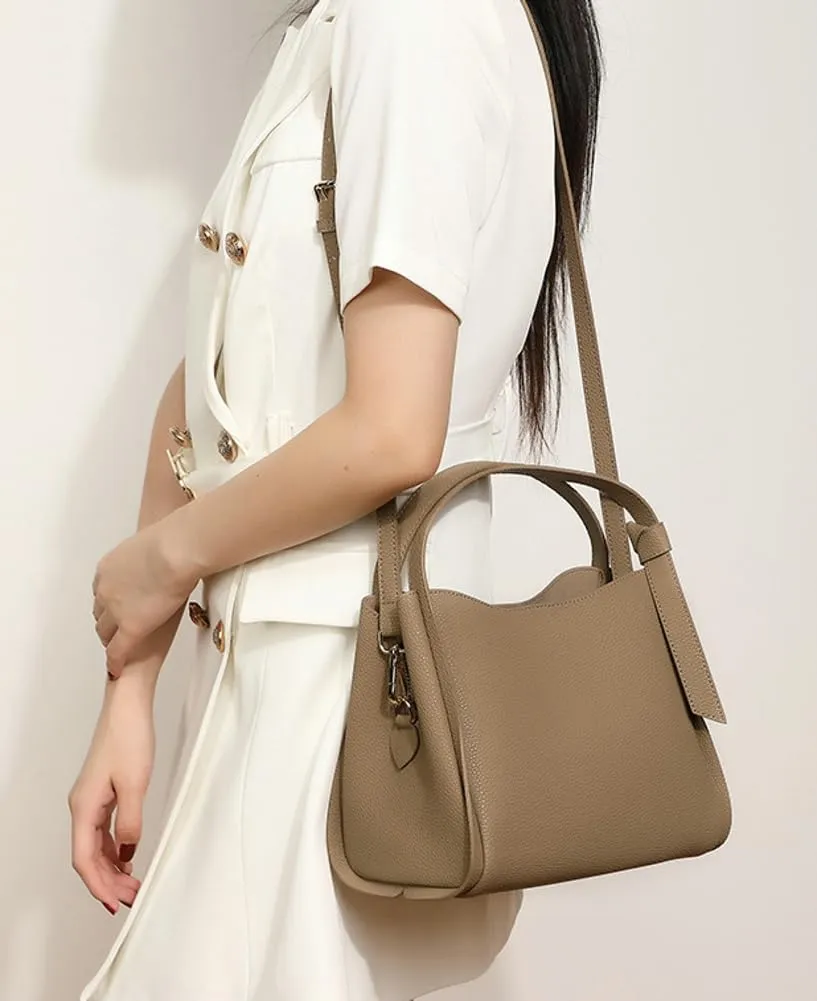 Women's Fashion Genuine Leather Shoulder Crossbody Bag Small Bucket Handbags Tote Purse Ladies Work Satchel