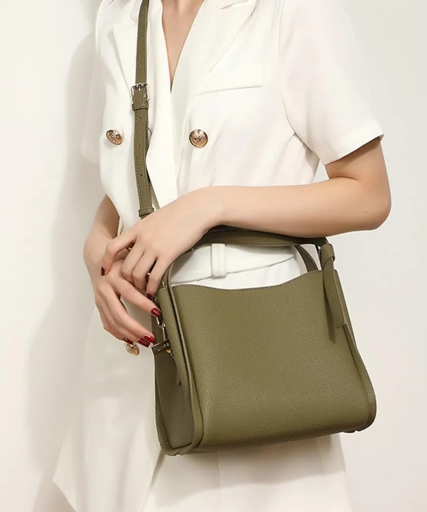 Women's Fashion Genuine Leather Shoulder Crossbody Bag Small Bucket Handbags Tote Purse Ladies Work Satchel
