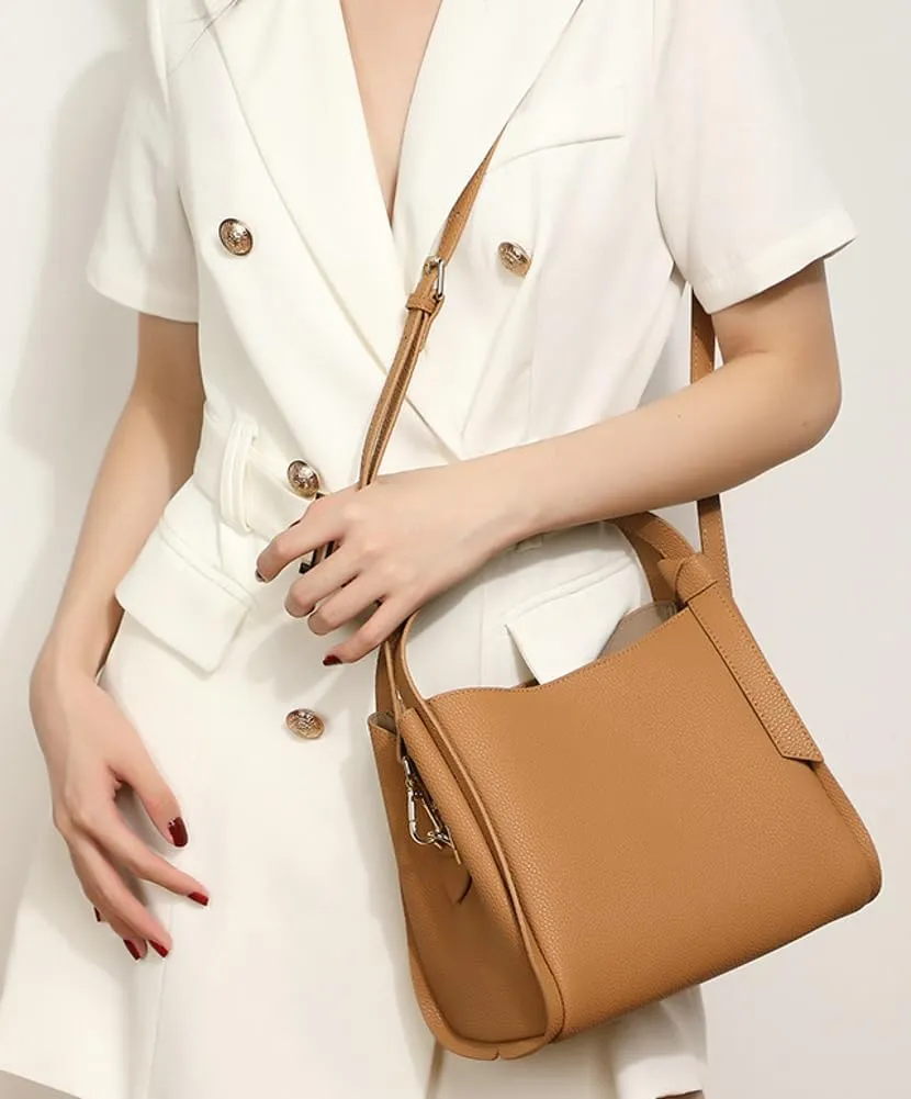 Women's Fashion Genuine Leather Shoulder Crossbody Bag Small Bucket Handbags Tote Purse Ladies Work Satchel