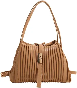 Womens Fashion Shoulder Crossbody Bags Large Vegan leather Tote Purse Bucket Handbags Pleated Top Handle Satchel