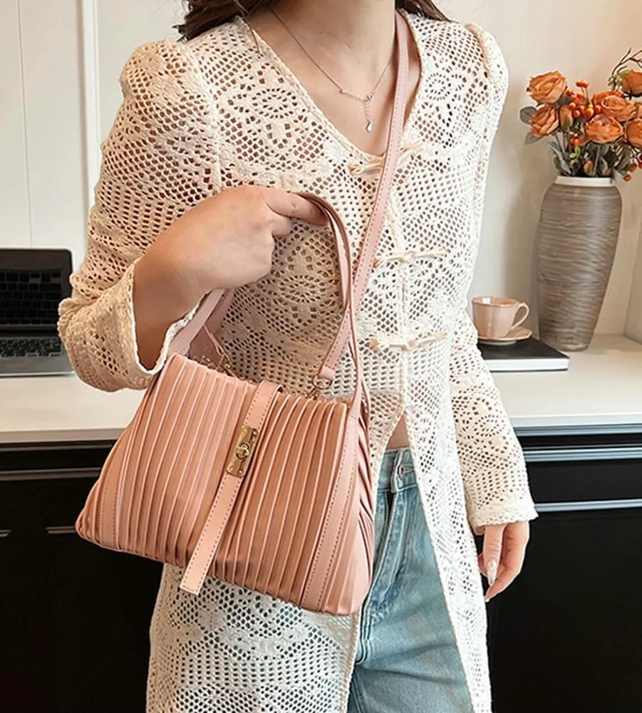 Womens Fashion Shoulder Crossbody Bags Large Vegan leather Tote Purse Bucket Handbags Pleated Top Handle Satchel