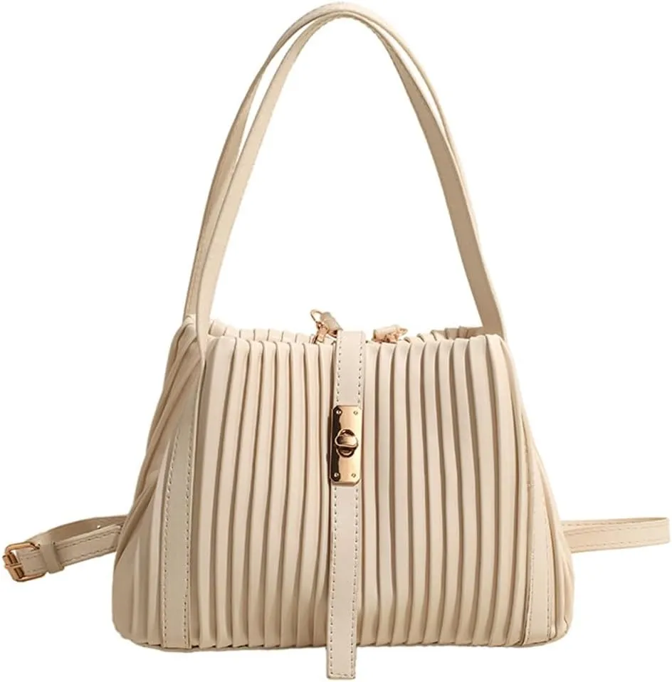 Womens Fashion Shoulder Crossbody Bags Large Vegan leather Tote Purse Bucket Handbags Pleated Top Handle Satchel