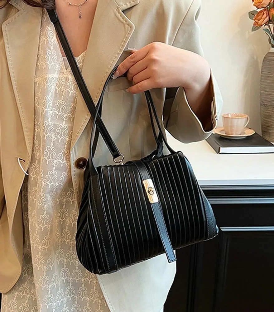 Womens Fashion Shoulder Crossbody Bags Large Vegan leather Tote Purse Bucket Handbags Pleated Top Handle Satchel