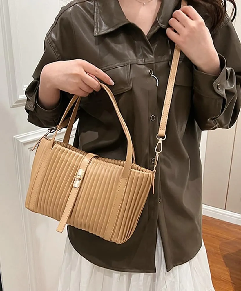 Womens Fashion Shoulder Crossbody Bags Large Vegan leather Tote Purse Bucket Handbags Pleated Top Handle Satchel