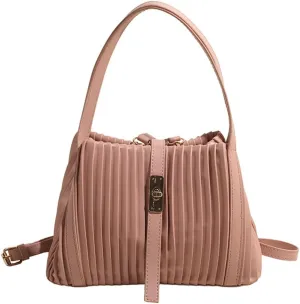 Womens Fashion Shoulder Crossbody Bags Large Vegan leather Tote Purse Bucket Handbags Pleated Top Handle Satchel
