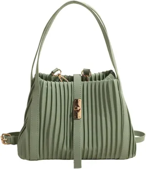 Womens Fashion Shoulder Crossbody Bags Large Vegan leather Tote Purse Bucket Handbags Pleated Top Handle Satchel