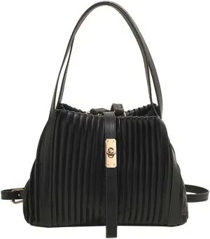 Womens Fashion Shoulder Crossbody Bags Large Vegan leather Tote Purse Bucket Handbags Pleated Top Handle Satchel