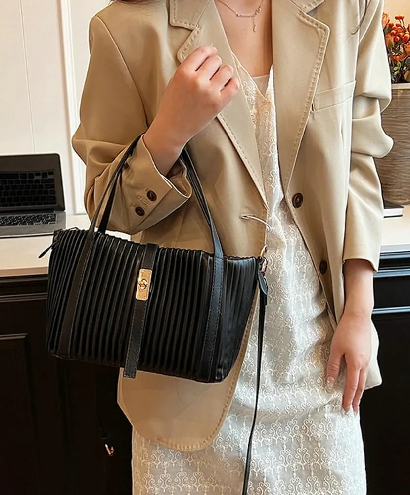 Womens Fashion Shoulder Crossbody Bags Large Vegan leather Tote Purse Bucket Handbags Pleated Top Handle Satchel