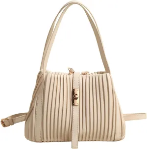 Womens Fashion Shoulder Crossbody Bags Large Vegan leather Tote Purse Bucket Handbags Pleated Top Handle Satchel