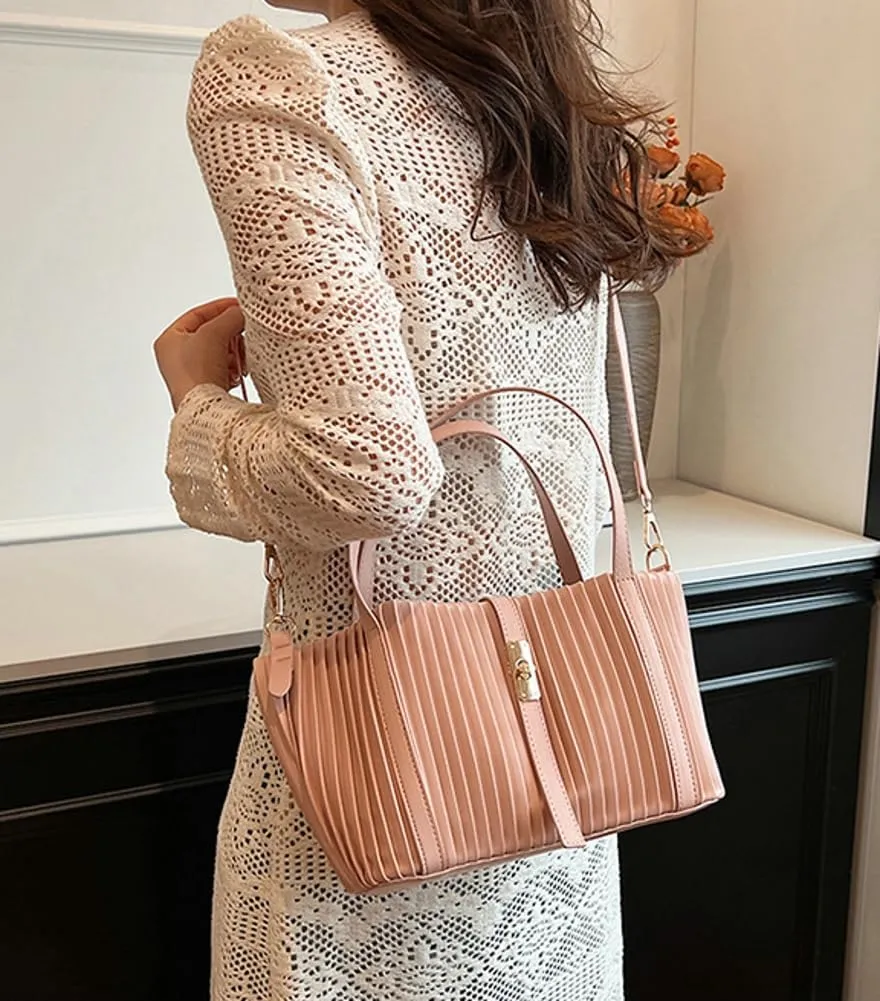 Womens Fashion Shoulder Crossbody Bags Large Vegan leather Tote Purse Bucket Handbags Pleated Top Handle Satchel