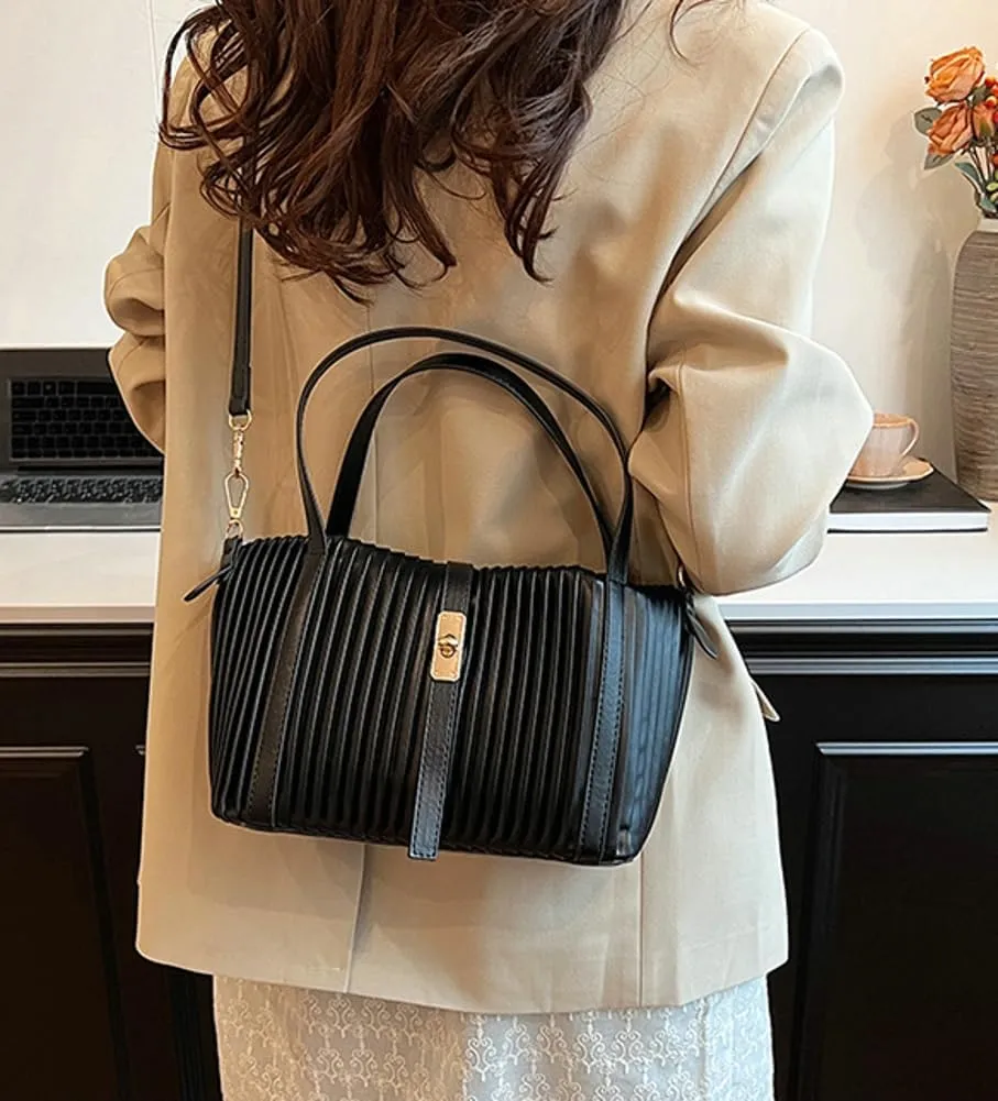 Womens Fashion Shoulder Crossbody Bags Large Vegan leather Tote Purse Bucket Handbags Pleated Top Handle Satchel
