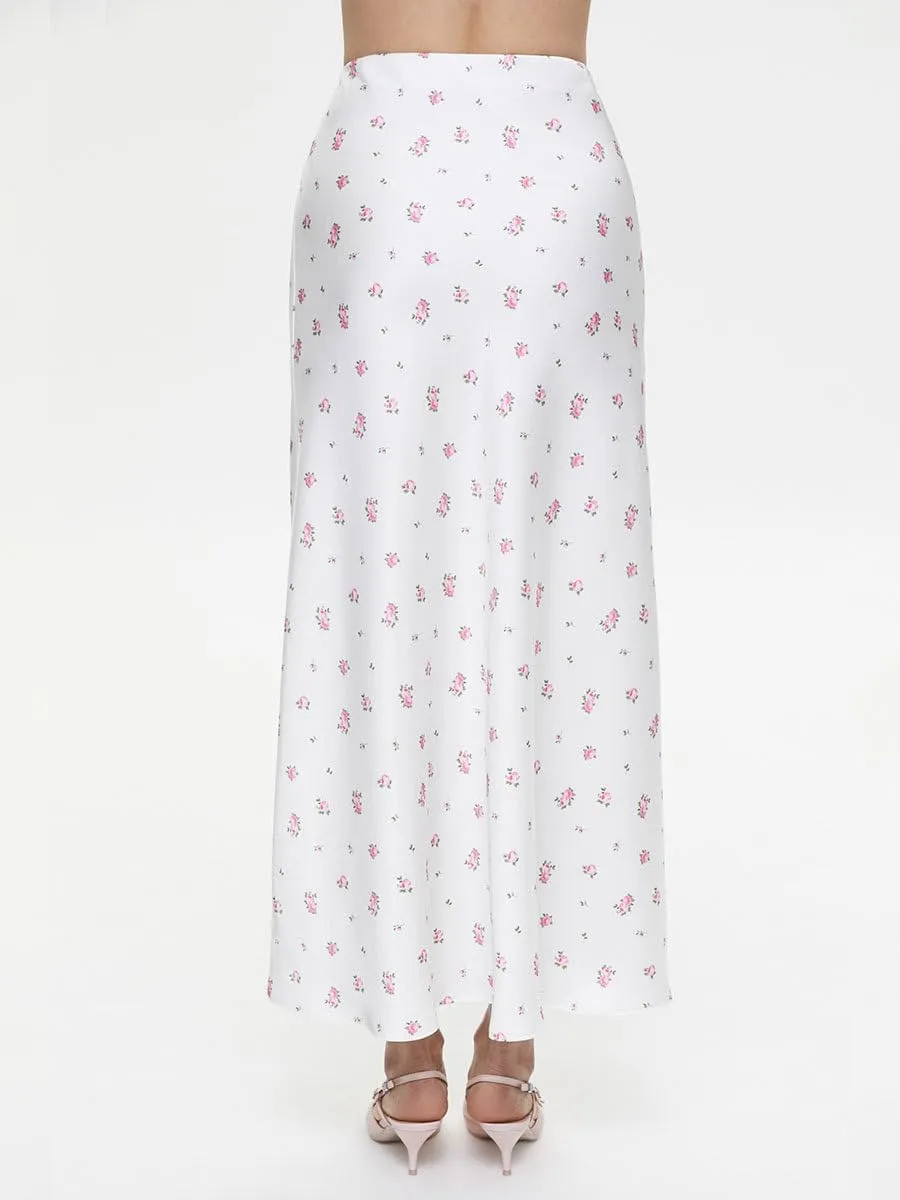 Women's Floral Print Maxi Skirt Silk Satin Long Skirt Summer High Waisted Midi Long Skirt