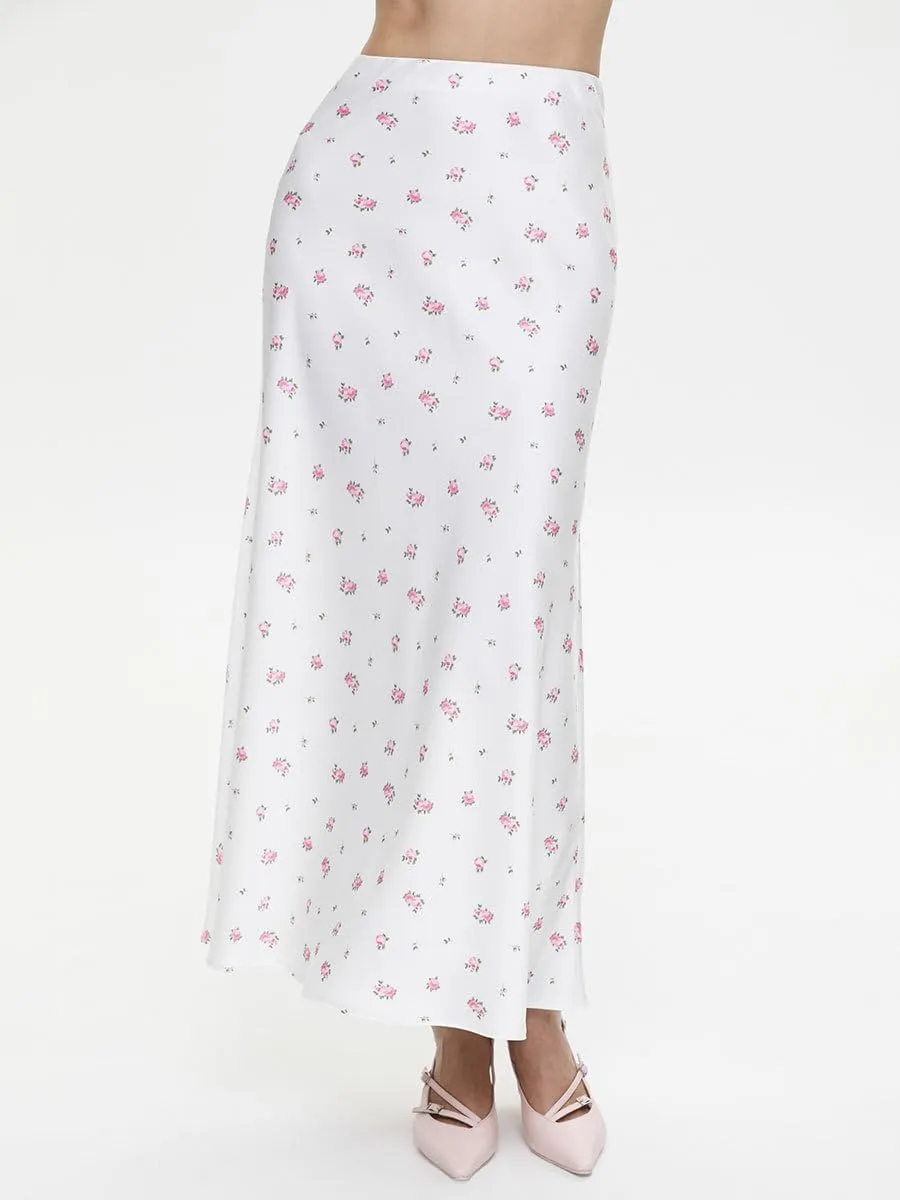 Women's Floral Print Maxi Skirt Silk Satin Long Skirt Summer High Waisted Midi Long Skirt