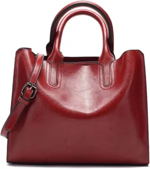 Women's Ladies PU Leather Shoulder Top-handle-handbags Satchel Tote Bag Purse Red wine