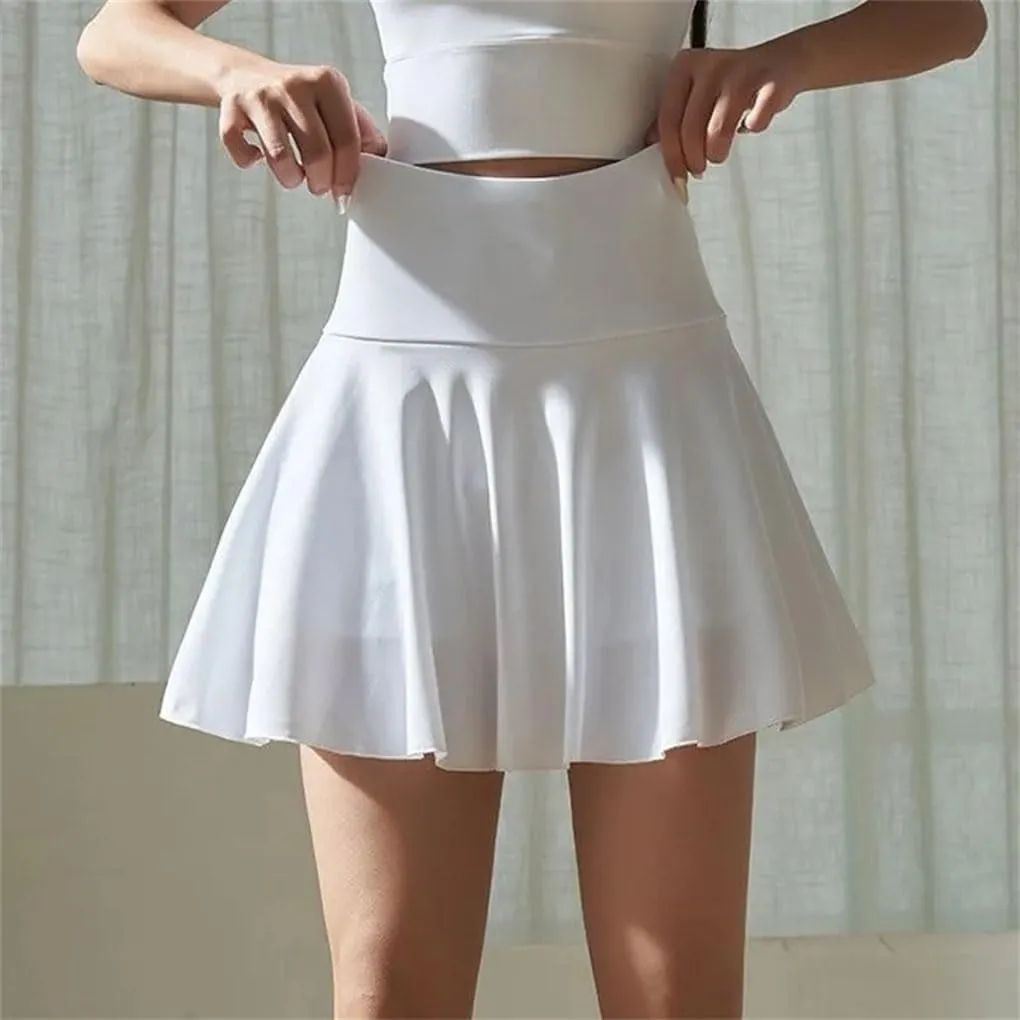 Women's Solid Color High Waist Sports Skort Skirt Lady Fitness Yoga Running Skirts