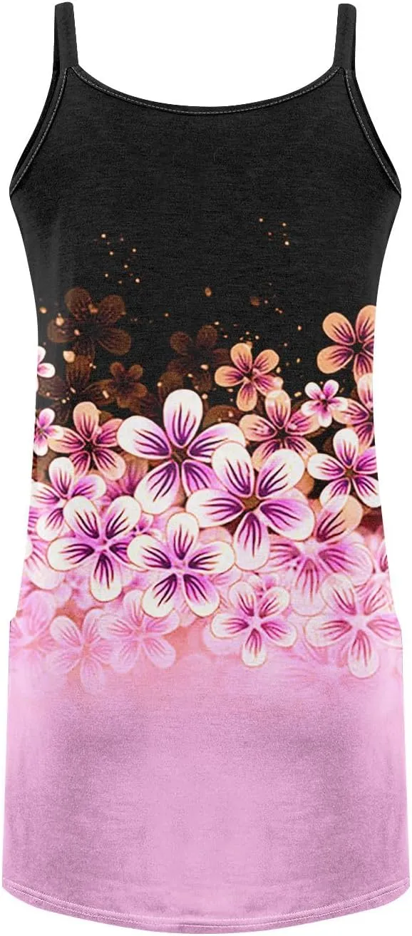 Women's Spaghetti Strap Dress Summer Floral Print Sleeveless Sundress Casual Vacation Beach Dresses with Pockets