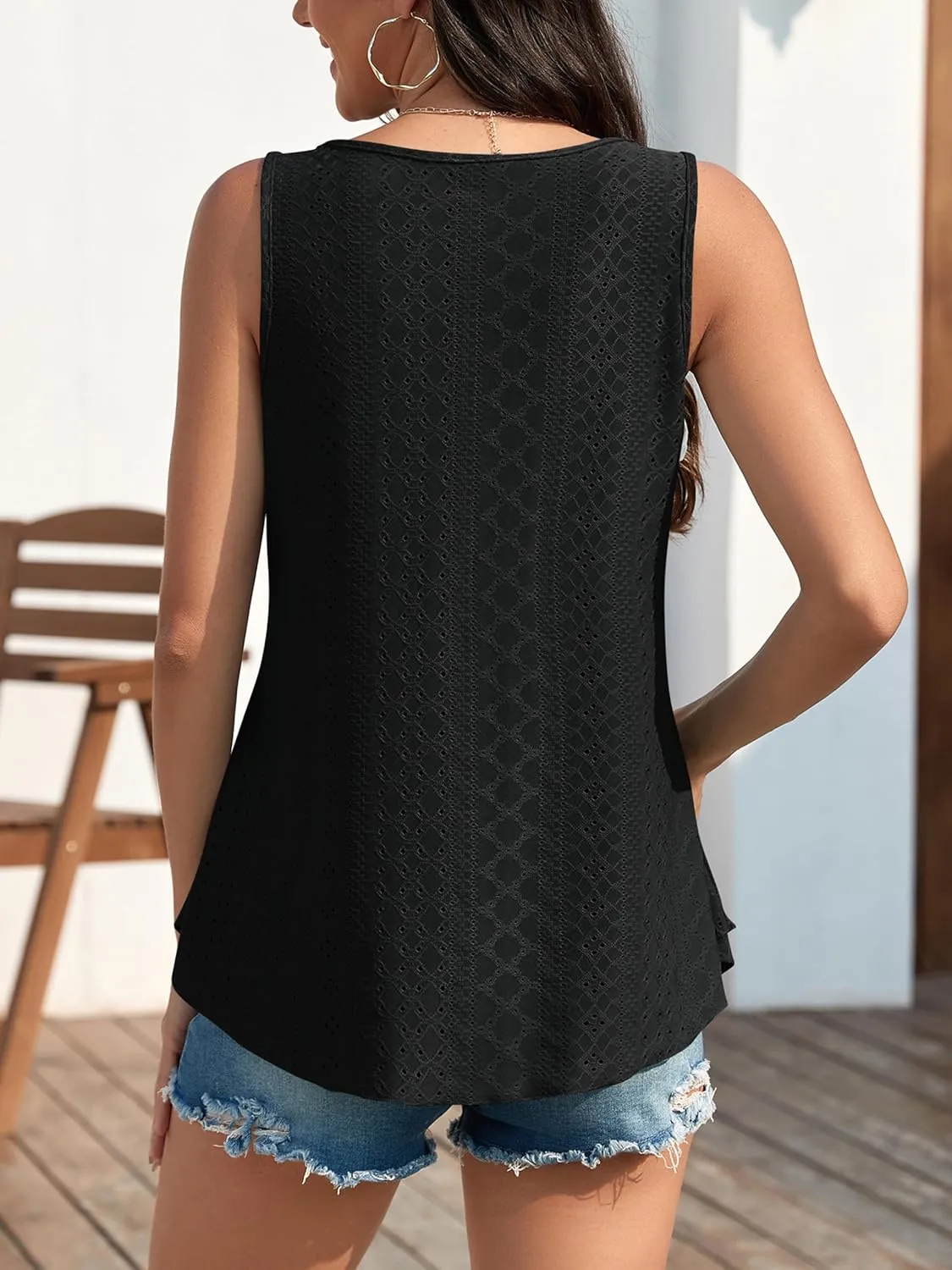 Womens Tank Tops for Women Flowy Sleeveless Embroidery Eyelet Top Loose Fit Casual Summer Shirts