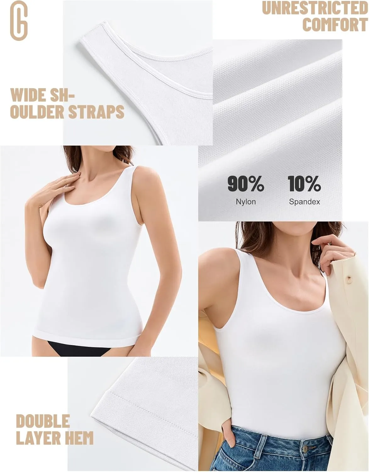 Womens Tank Tops Shapewear Tummy Control Compression Crew Neck Camisole Seamless Body Shaper Tanks for Women Cami