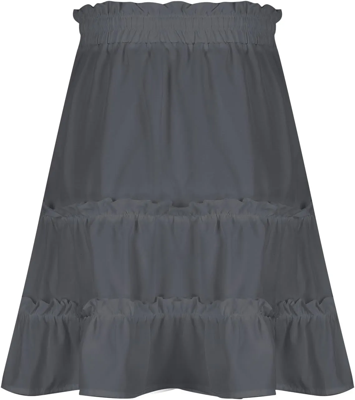 Women's Tiered Mini Skirt Solid Color Drawstring Elastic Waist Pleated Layer Ruffle Hem Flowy A Line Short Skirt
