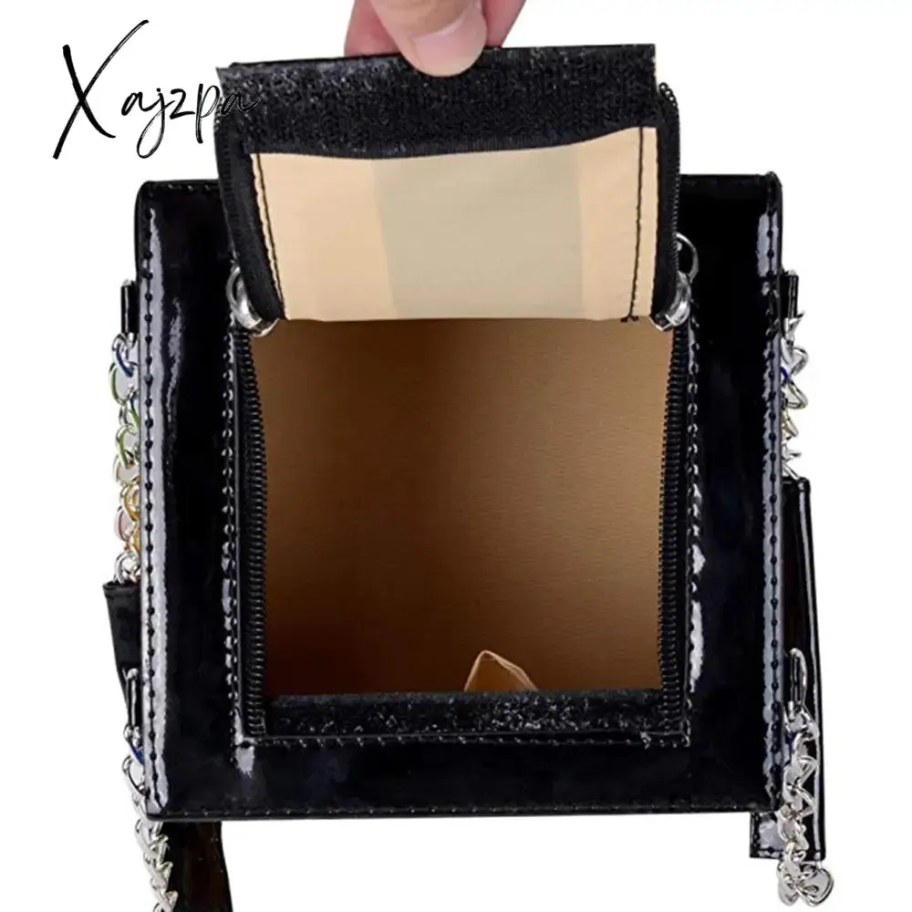 Xajzpa - Chic Cubic Shape Box Women Handbags Designer Chains Totes Luxury Pu Leather Messenger Bag Ladies Personality Small Purses
