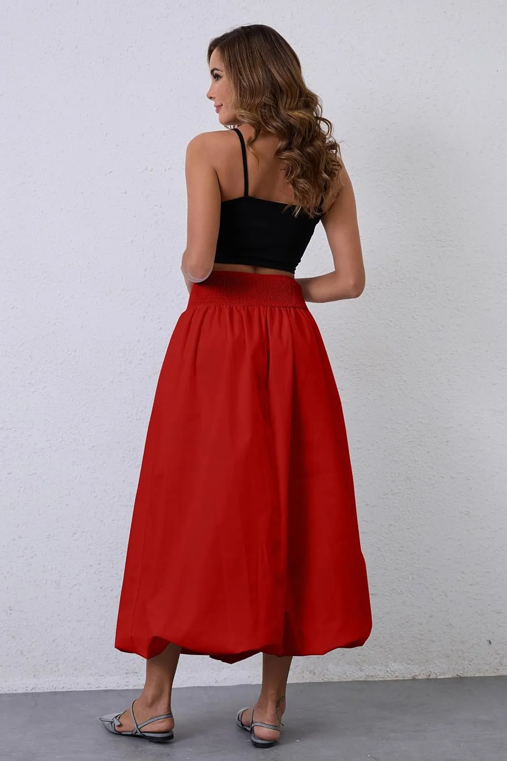 Y2K Bubble Maxi Skirts for Women A Line Long Pleated Casual Summer Skirts 2024 Elastic Waist Balloon Midi Skirt