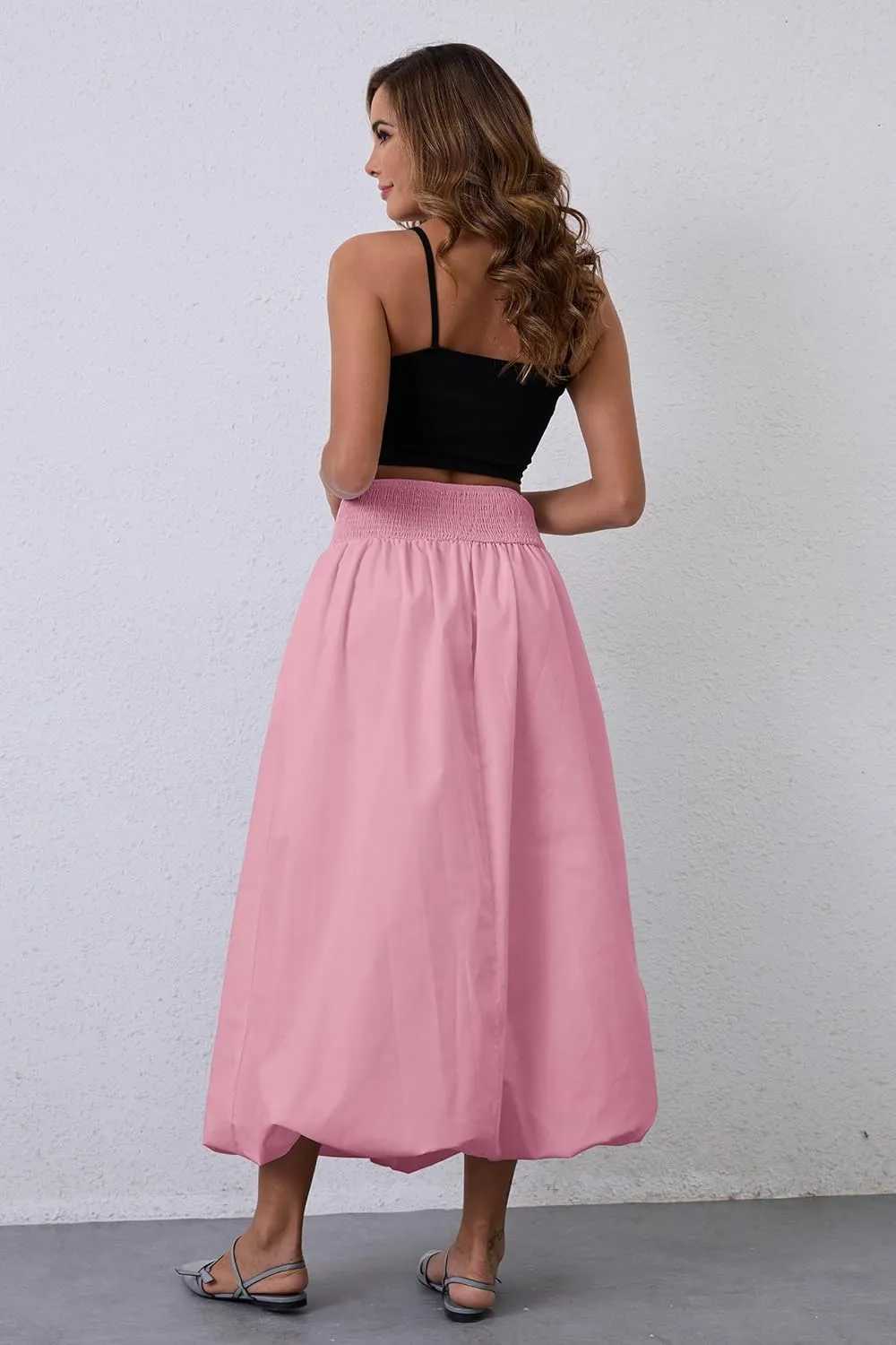 Y2K Bubble Maxi Skirts for Women A Line Long Pleated Casual Summer Skirts 2024 Elastic Waist Balloon Midi Skirt