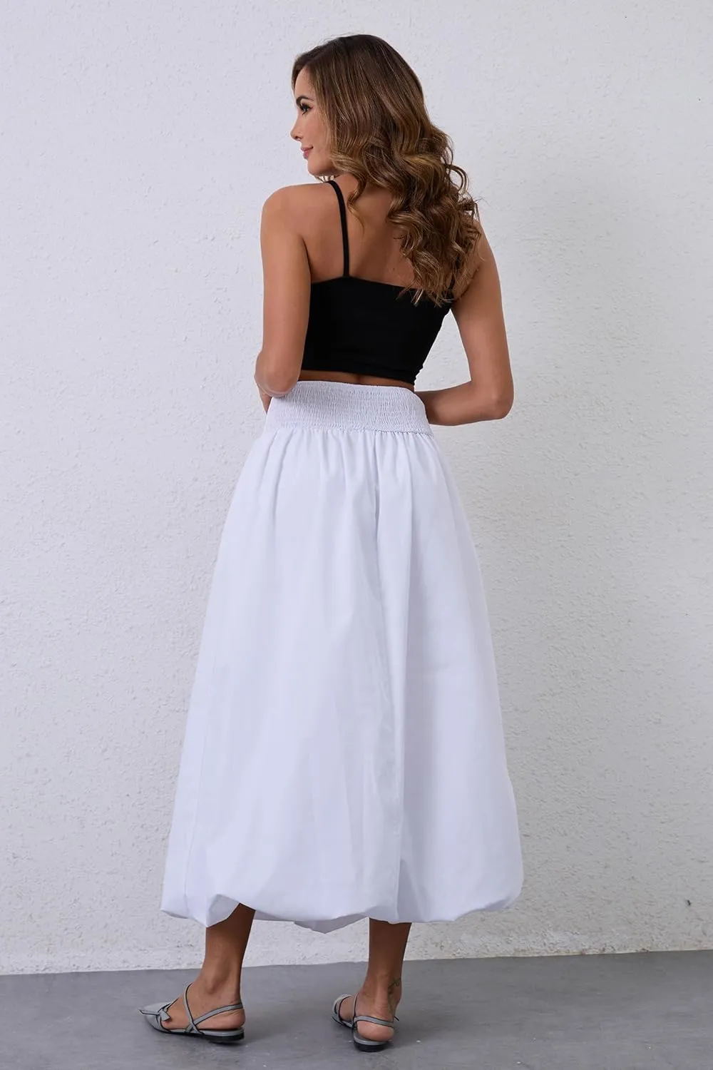 Y2K Bubble Maxi Skirts for Women A Line Long Pleated Casual Summer Skirts 2024 Elastic Waist Balloon Midi Skirt