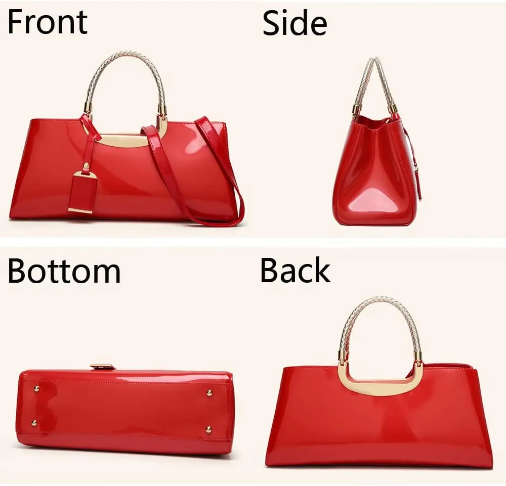 YAQUNICER Top-handle Handbags Purse Tote for Women Patent PU Satchel Gloss Wedding Shoulder Crossbody Bag