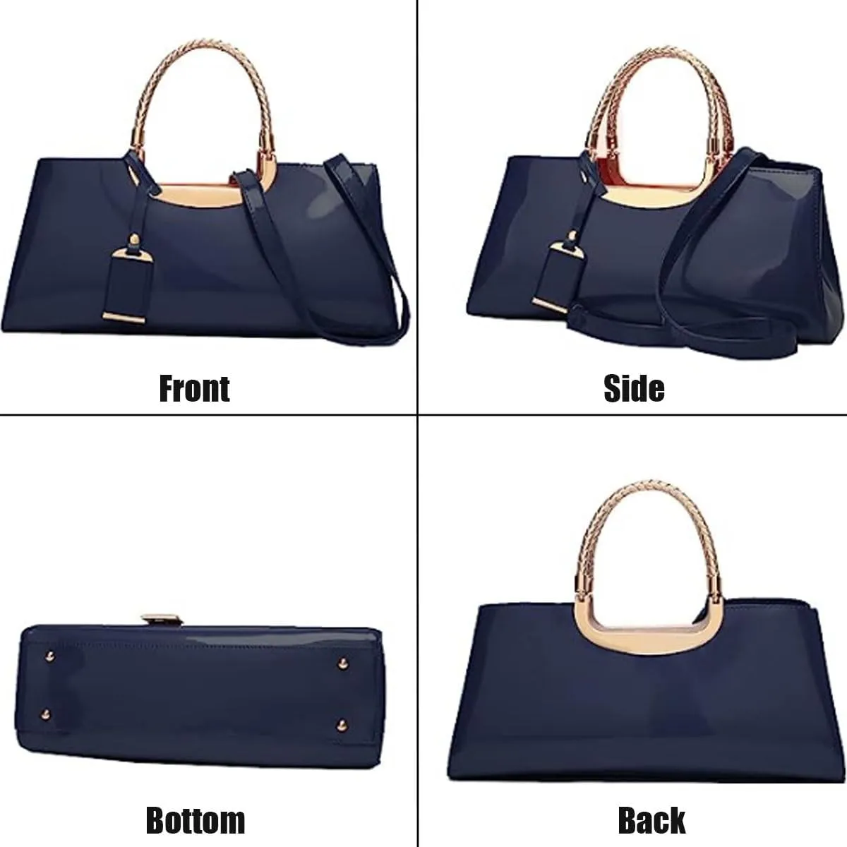 YAQUNICER Top-handle Handbags Purse Tote for Women Patent PU Satchel Gloss Wedding Shoulder Crossbody Bag
