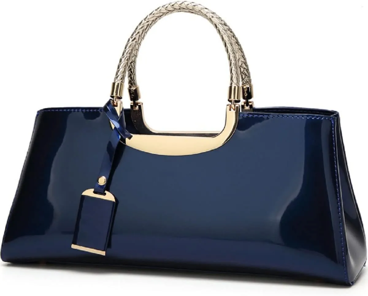 YAQUNICER Top-handle Handbags Purse Tote for Women Patent PU Satchel Gloss Wedding Shoulder Crossbody Bag