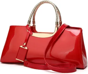 YAQUNICER Top-handle Handbags Purse Tote for Women Patent PU Satchel Gloss Wedding Shoulder Crossbody Bag