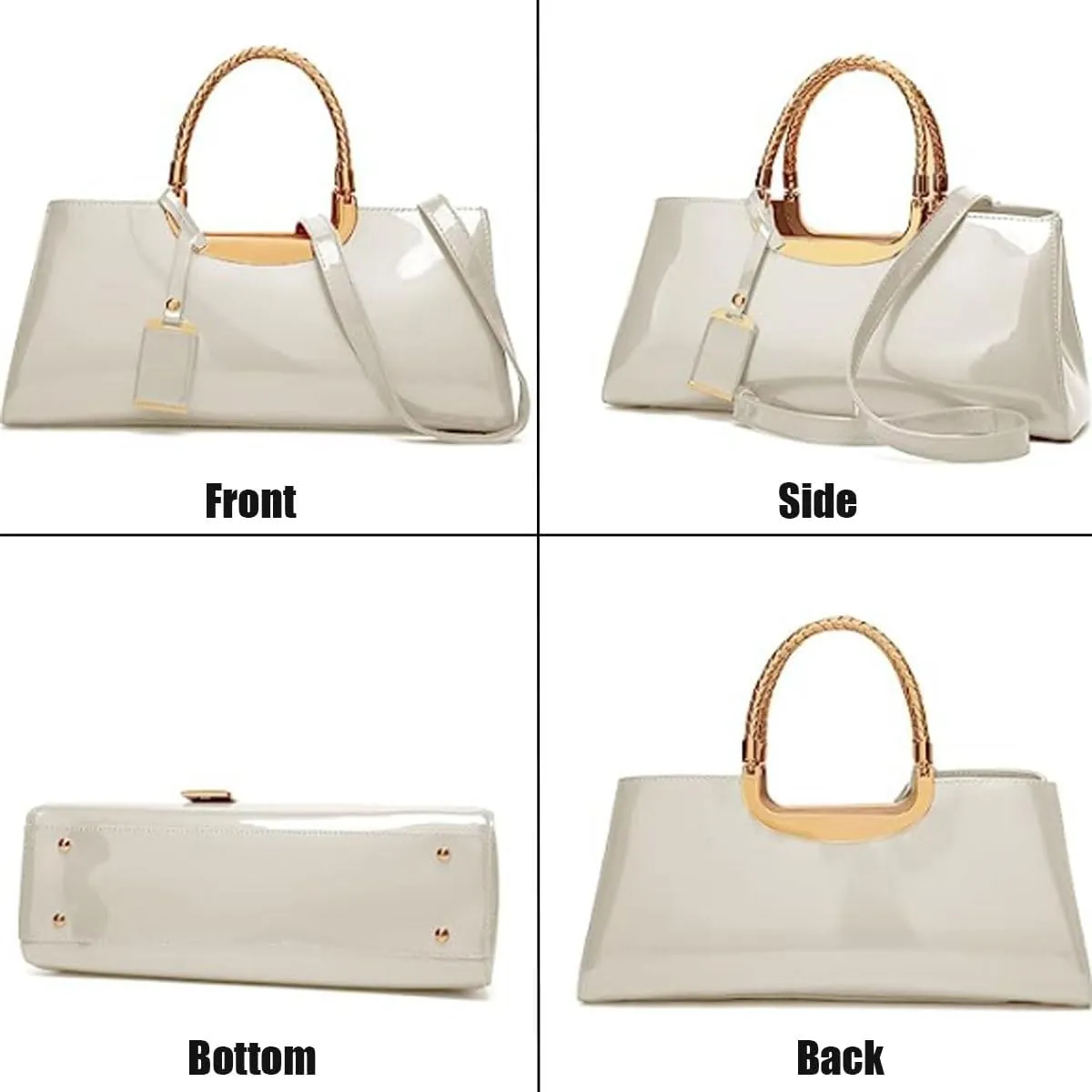 YAQUNICER Top-handle Handbags Purse Tote for Women Patent PU Satchel Gloss Wedding Shoulder Crossbody Bag