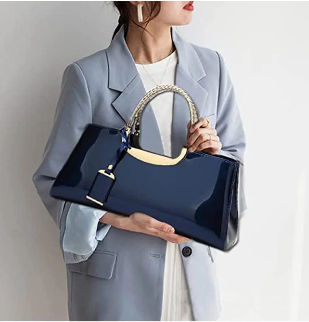 YAQUNICER Top-handle Handbags Purse Tote for Women Patent PU Satchel Gloss Wedding Shoulder Crossbody Bag