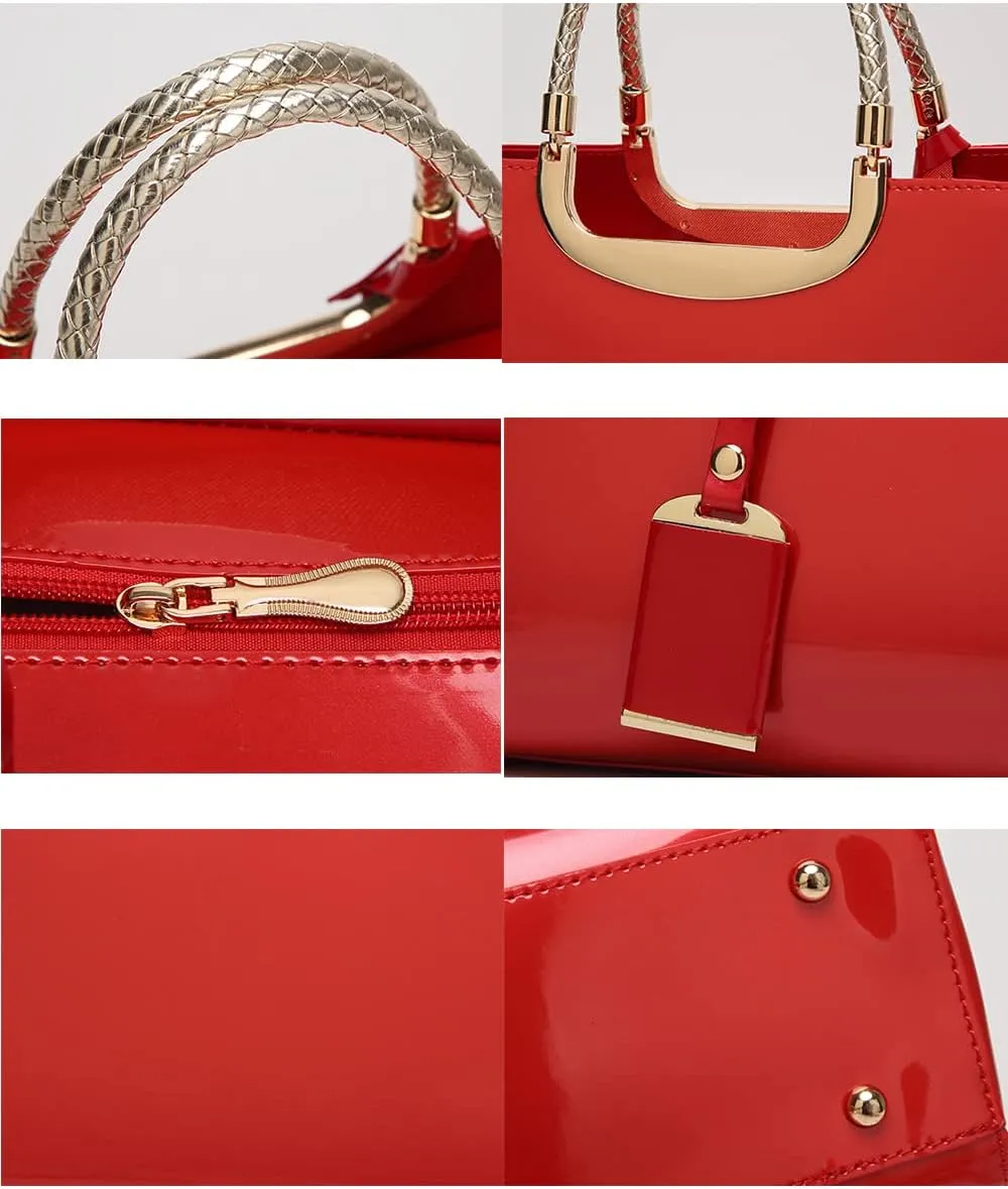 YAQUNICER Top-handle Handbags Purse Tote for Women Patent PU Satchel Gloss Wedding Shoulder Crossbody Bag