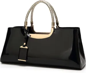YAQUNICER Top-handle Handbags Purse Tote for Women Patent PU Satchel Gloss Wedding Shoulder Crossbody Bag