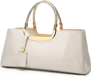 YAQUNICER Top-handle Handbags Purse Tote for Women Patent PU Satchel Gloss Wedding Shoulder Crossbody Bag