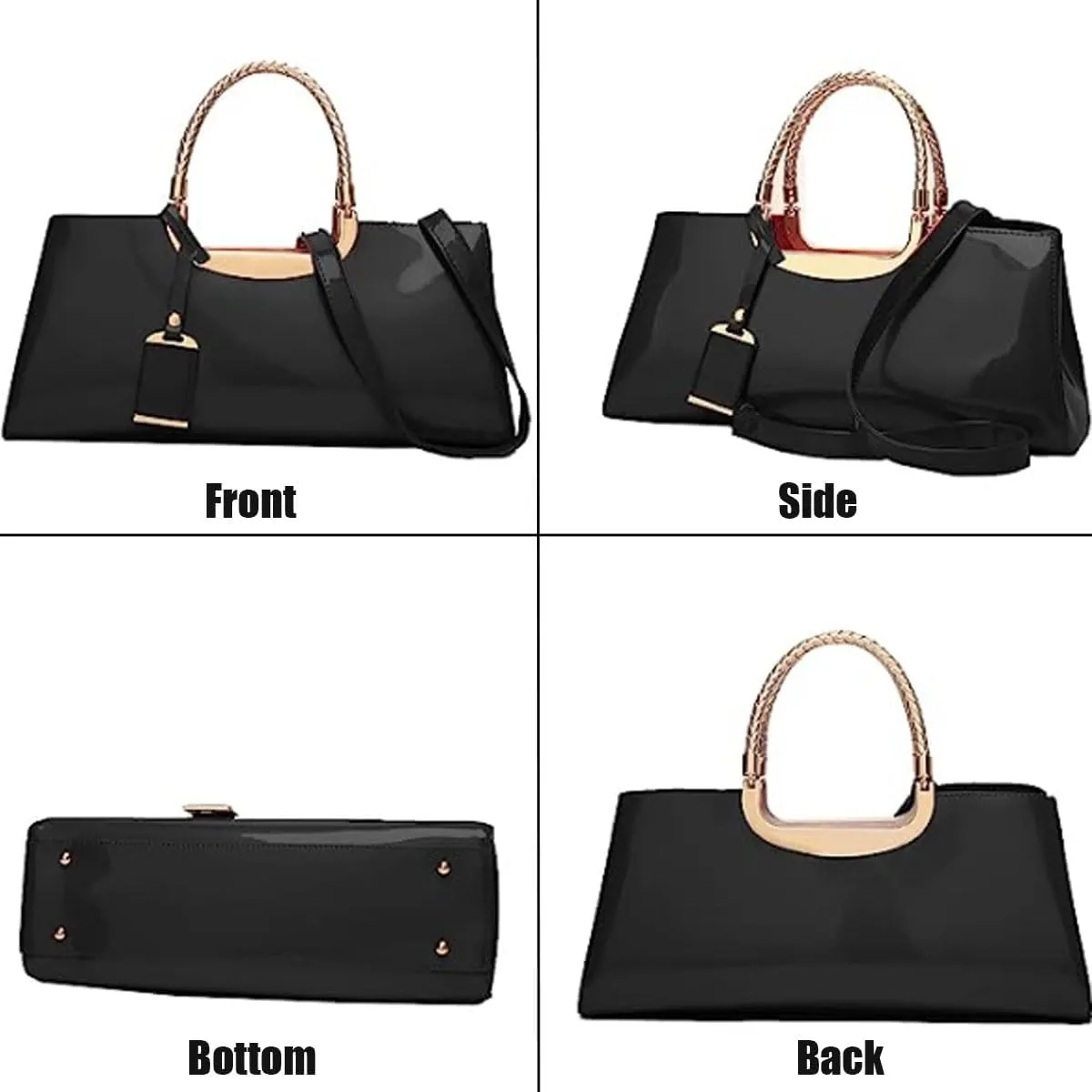 YAQUNICER Top-handle Handbags Purse Tote for Women Patent PU Satchel Gloss Wedding Shoulder Crossbody Bag