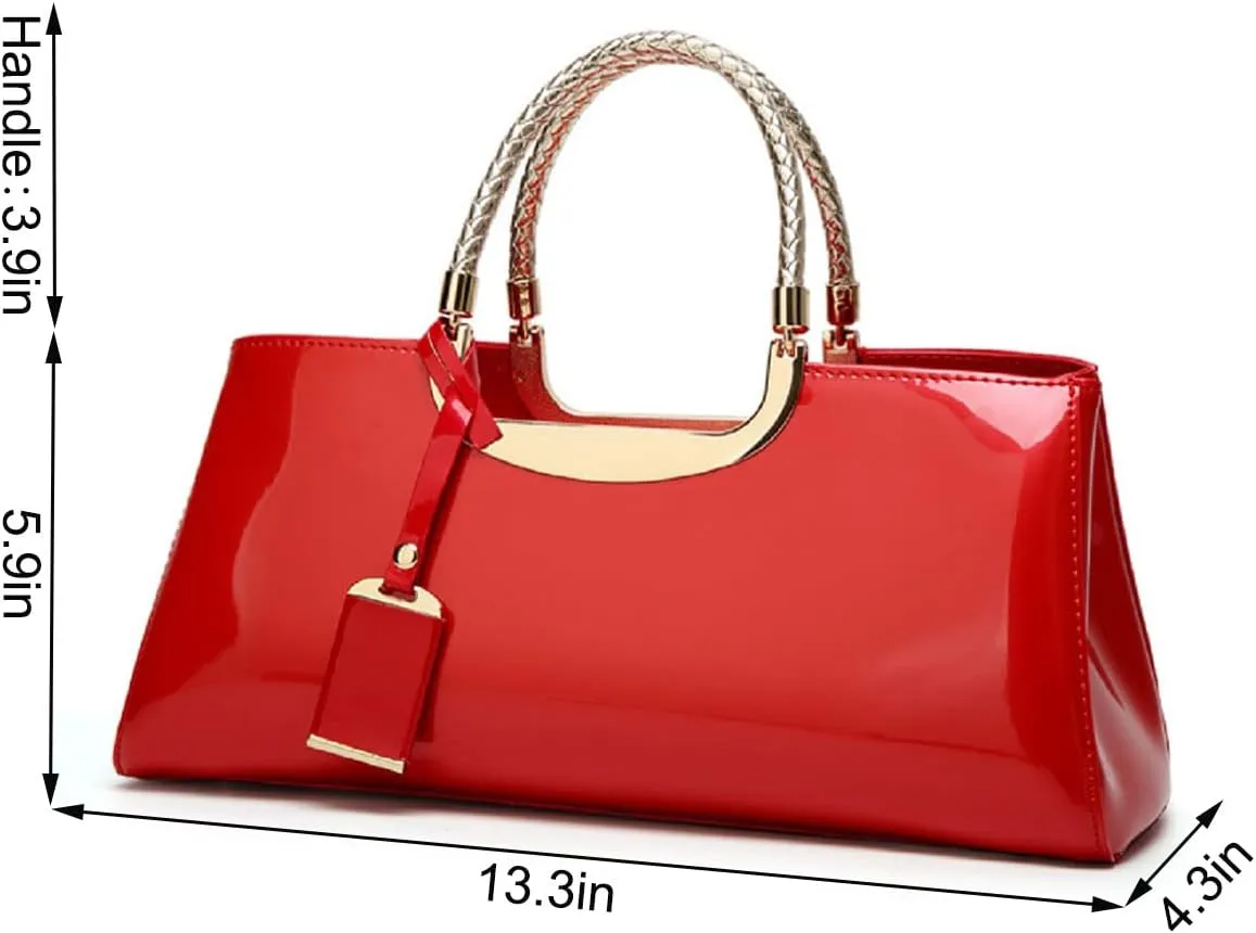 YAQUNICER Top-handle Handbags Purse Tote for Women Patent PU Satchel Gloss Wedding Shoulder Crossbody Bag