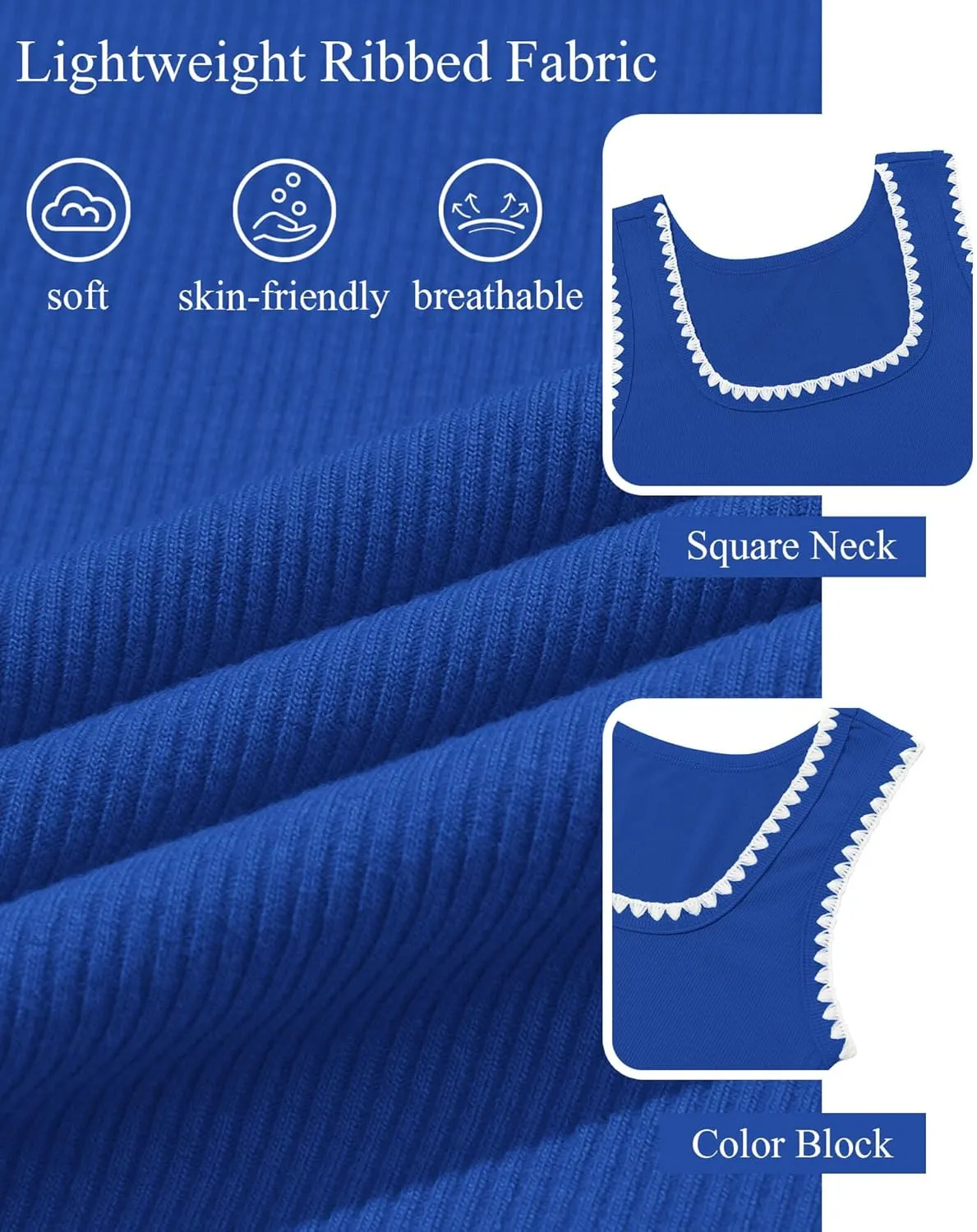 Yousify Womens Square Neck Tank Tops 2025 Summer Sleeveless Shirts Casual Slim Fitted Color Block Ribbed Tanks