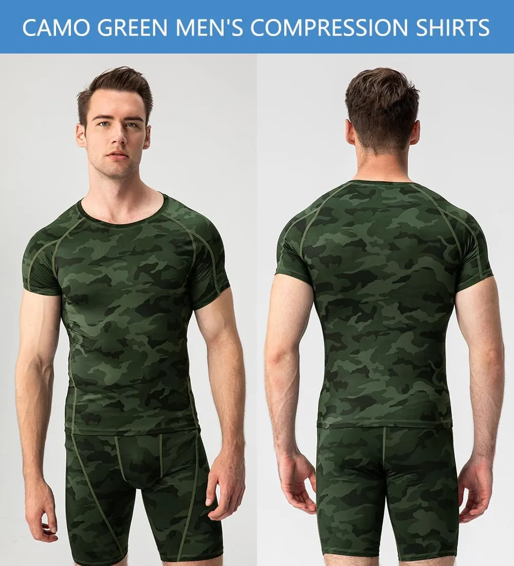 Yuerlian Men's Compression Shirts, Short Sleeve Athletic Compression Tops Dry Workout T Shirt Base Layer Undershirt