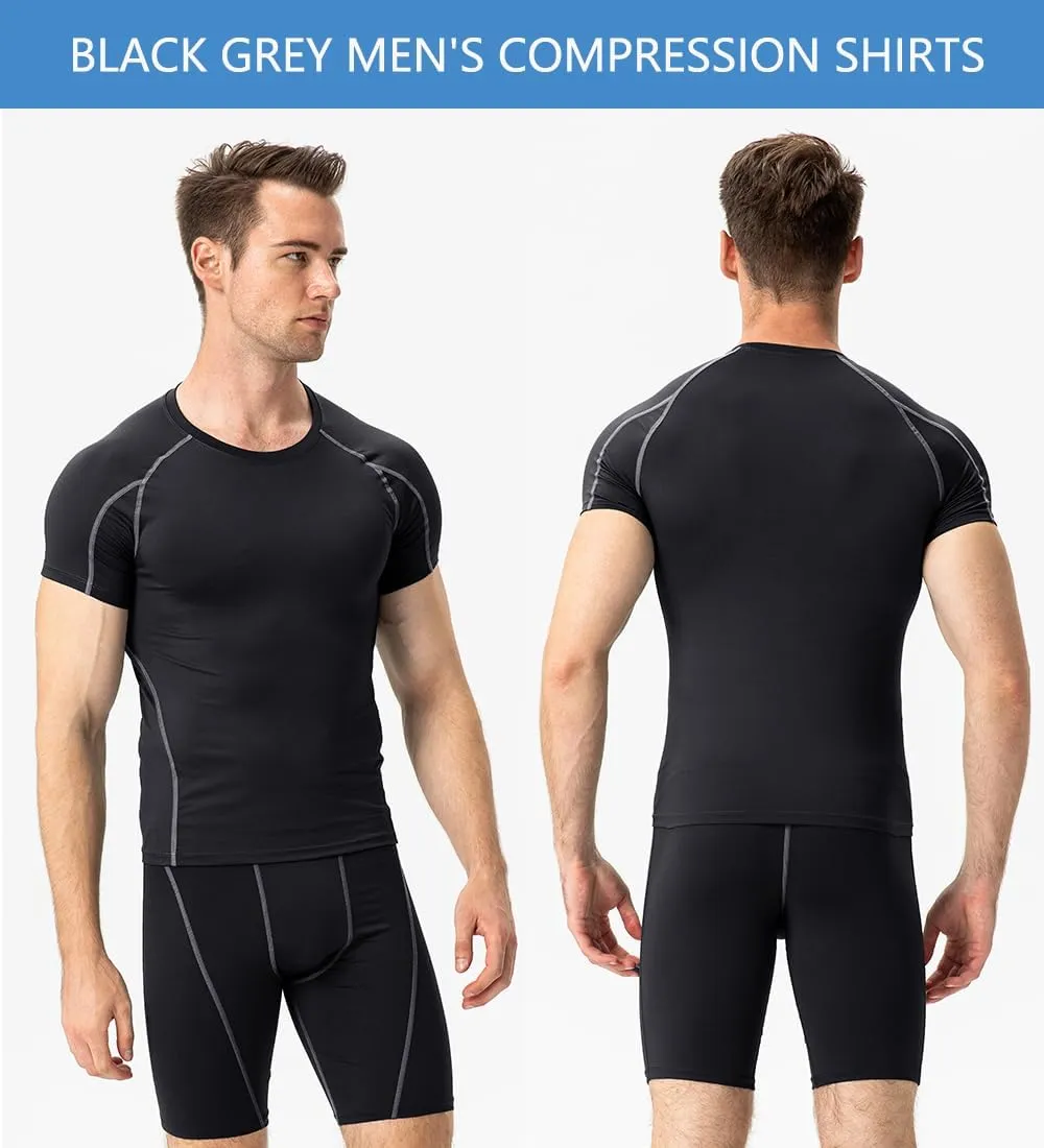 Yuerlian Men's Compression Shirts, Short Sleeve Athletic Compression Tops Dry Workout T Shirt Base Layer Undershirt
