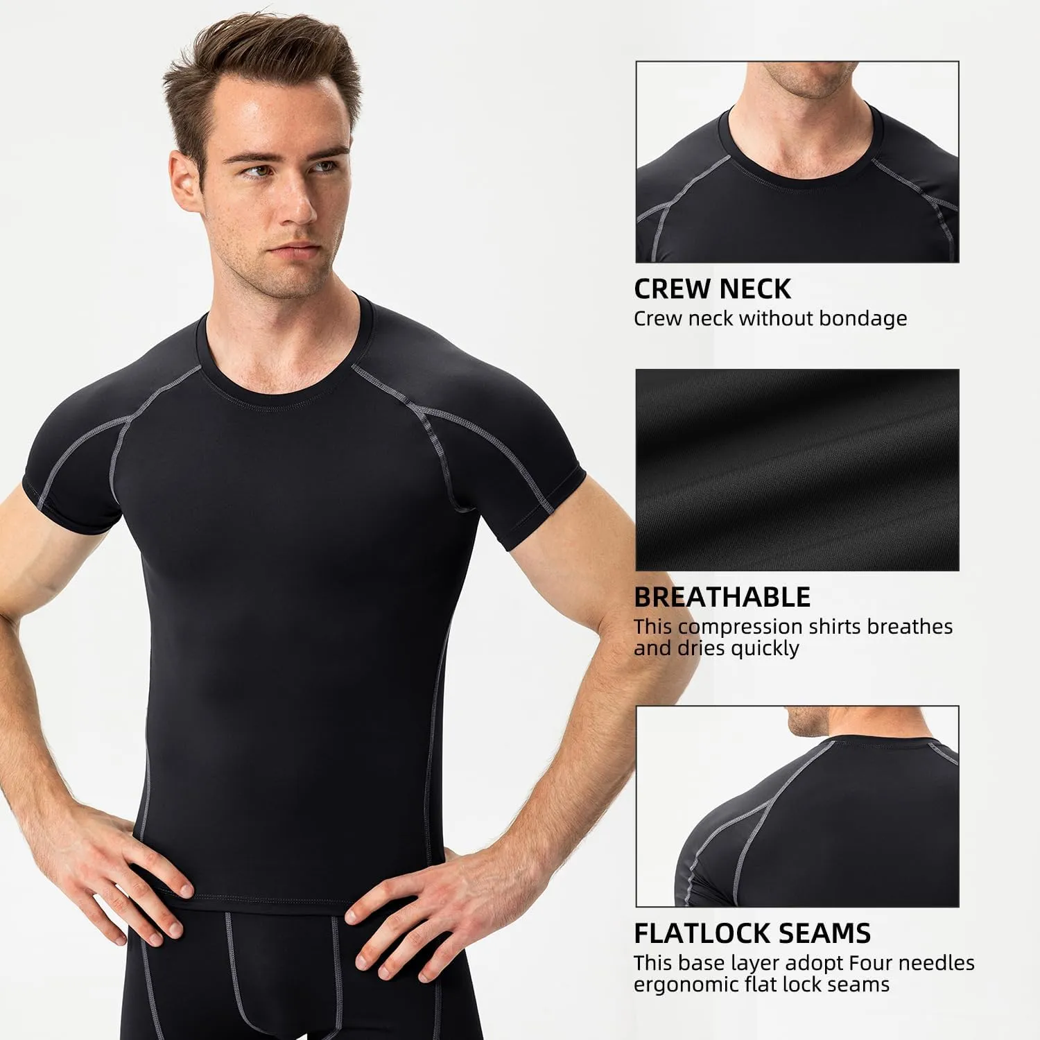 Yuerlian Men's Compression Shirts, Short Sleeve Athletic Compression Tops Dry Workout T Shirt Base Layer Undershirt