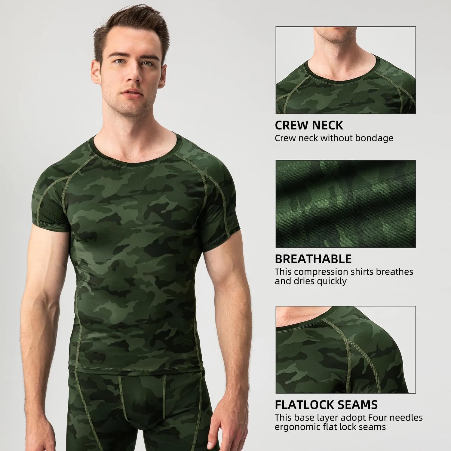 Yuerlian Men's Compression Shirts, Short Sleeve Athletic Compression Tops Dry Workout T Shirt Base Layer Undershirt