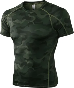 Yuerlian Men's Compression Shirts, Short Sleeve Athletic Compression Tops Dry Workout T Shirt Base Layer Undershirt
