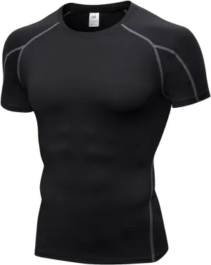 Yuerlian Men's Compression Shirts, Short Sleeve Athletic Compression Tops Dry Workout T Shirt Base Layer Undershirt
