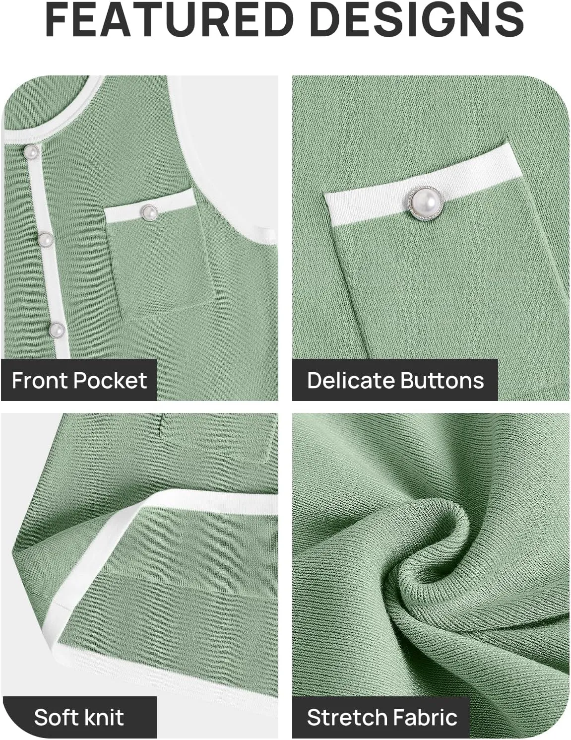 ZESICA Women's 2025 Summer Sleeveless Mini Dress Crewneck Button Knit Color Block Bodycon Party Short Dresses with Pockets