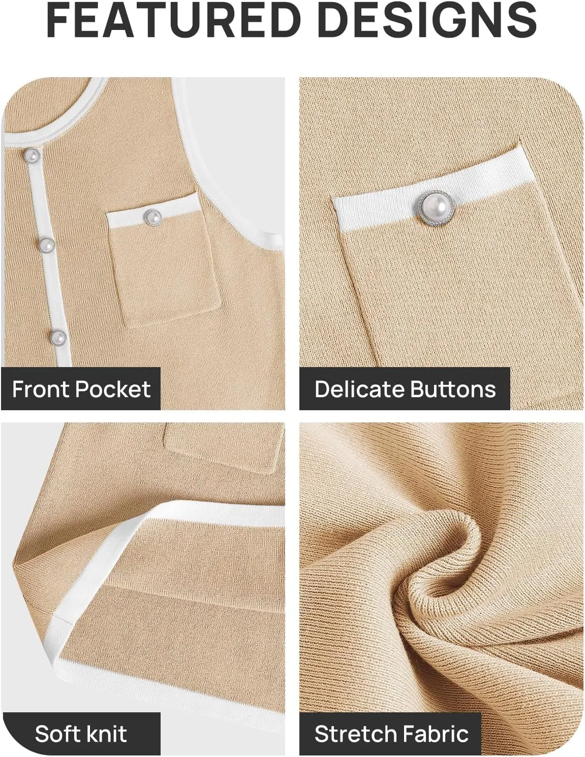 ZESICA Women's 2025 Summer Sleeveless Mini Dress Crewneck Button Knit Color Block Bodycon Party Short Dresses with Pockets