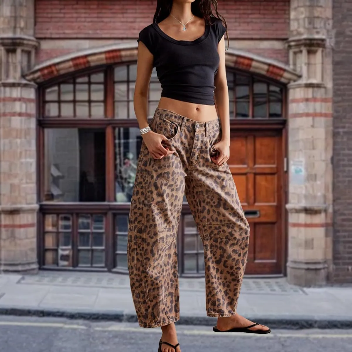 ZOCANIA Barrel Jeans Women Casual Baggy Jeans Loose Harem Pants Mid Rise Denim Cropped Trousers with Pockets