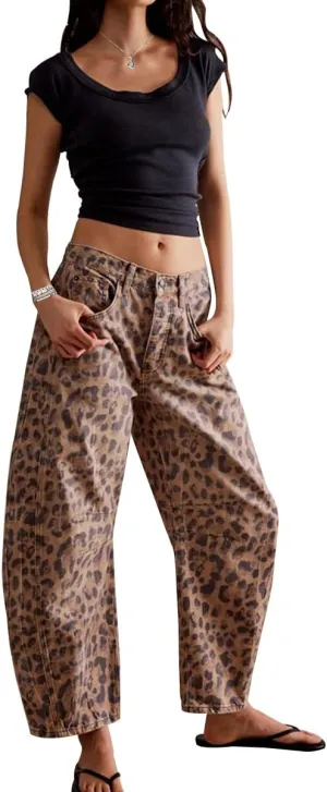 ZOCANIA Barrel Jeans Women Casual Baggy Jeans Loose Harem Pants Mid Rise Denim Cropped Trousers with Pockets