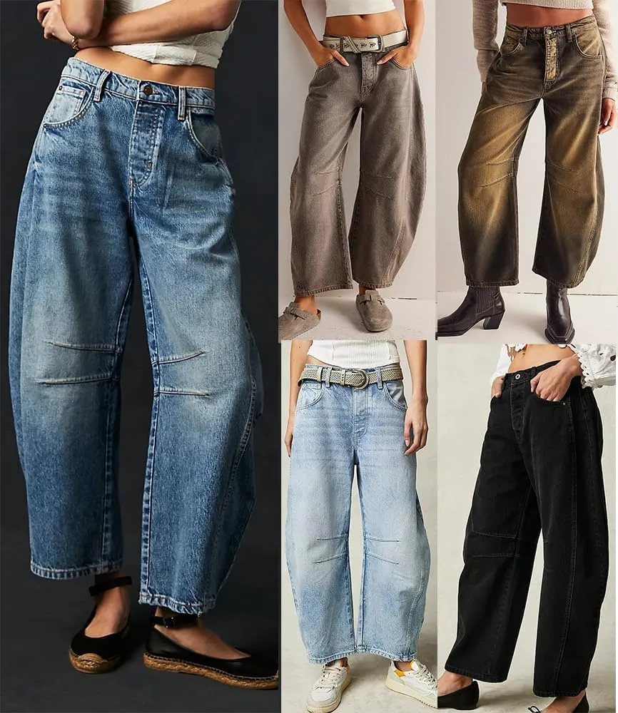 ZOCANIA Barrel Jeans Women Casual Baggy Jeans Loose Harem Pants Mid Rise Denim Cropped Trousers with Pockets